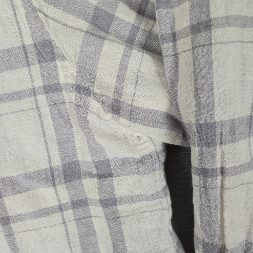 Victorinox shirt Mens Large Gray White Plaid Linen Blend Button Up Preppy Casual - Picture 6 of 10